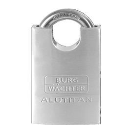 BURG-WÄCHTER Padlock with 2 Keys, 8 mm Shackle Thickness, Solid Aluminium Body, Rustproof Interior, Double Locked, Alutitan 770 CS 50