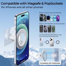 Magnetic Cell Phone Holder Compatible with Magsafe for All Phones, Magnet Phone Holder Wall Mount 360° Swivel Strong Magnet Suction for Kitchen Bathtub Mirror Bedroom - White