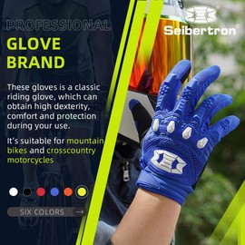 Seibertron Youth Unisex MX ATV MTB Racing Gloves - Full Finger Touchscreen Glove for Bicycle Cycling Mountain Biking Motorcycle and Motocross Blue M