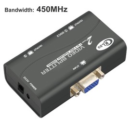 CKLau - Amplificador divisor VGA de 450 MHz de ancho de banda de 2 puertos, 1 PC a 2 monitores, divisor de video SVGA, compatible con resolución de 2048 x 1536 hasta 165 pies para duplicación de