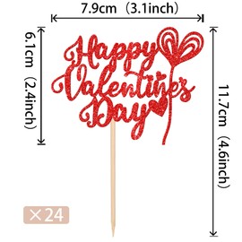 24 piezas de decoración para cupcakes con purpurina para el día de San Valentín, diseño de corazón y corazón, decoración de tartas para feliz día de San Valentín, suministros para fiesta temática de
