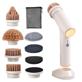 Cordless Electric Spin Scrubber, Waterproof Dish Scrubber Brush with Removable Base, Bathroom Cleaning Brush, 2 Speed Modes, Power Scrubber with 7 Brush Heads for Kitchen, Sink, Shower, Tile, Bathtub