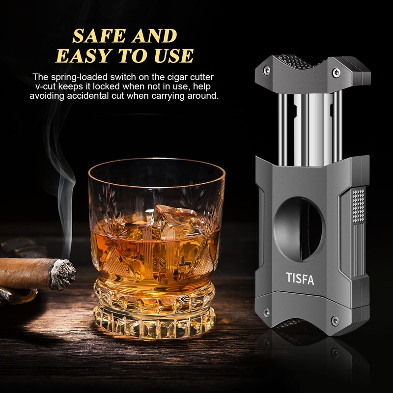 TISFA Cigar Cutter V-Cut, Stainless Steel Guillotine Sharp Cut Blade