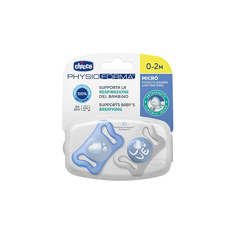 Chicco Chupón Physio Micro Azul SIL 0-2M - 2UN