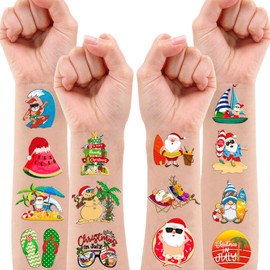 103 PCS Christmas Tropical Luau Aloha Temporary Tattoos Theme Birthday Party Supplies Favors Decor Decorations Beach Hawaii Hawaiian Santa Xmas Tattoo Stickers Gifts For Kids Boys Girls School Prizes