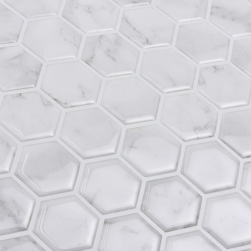 In Home InHome NH2359 Hexagon Marble Peel Stick Backsplash Tiles,