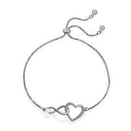 BXDA Silver Rhinestone Infinity Heart Link Bracelet for Women, Dainty CZ Infinite Forever Adjustable Chain Bracelet Anniversary Prom Fashion Accessories Jewelry Gift