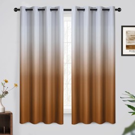 Yakamok 63 Inch Long Ombre Curtains,Thermal Insulated Greyish White to Burnt Orange Color Curtains,Room Darkening Grommet Window Drapes for Living Room/Bedroom(2 Panels,52W x 63L)