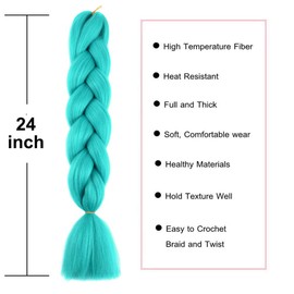 ColorfulPanda Jumbo Braiding Hair Extension Colourful Xpression Pre Stretched Braiding Hair Heat Resistant Synthetic African Box Braids Crochet Twist Rainbow hair 3 Pcs 24inch Teal Color