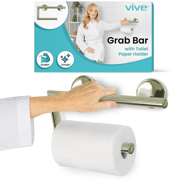 Vive Grab Bar with Toilet Paper Holder (350lbs) - Handrail