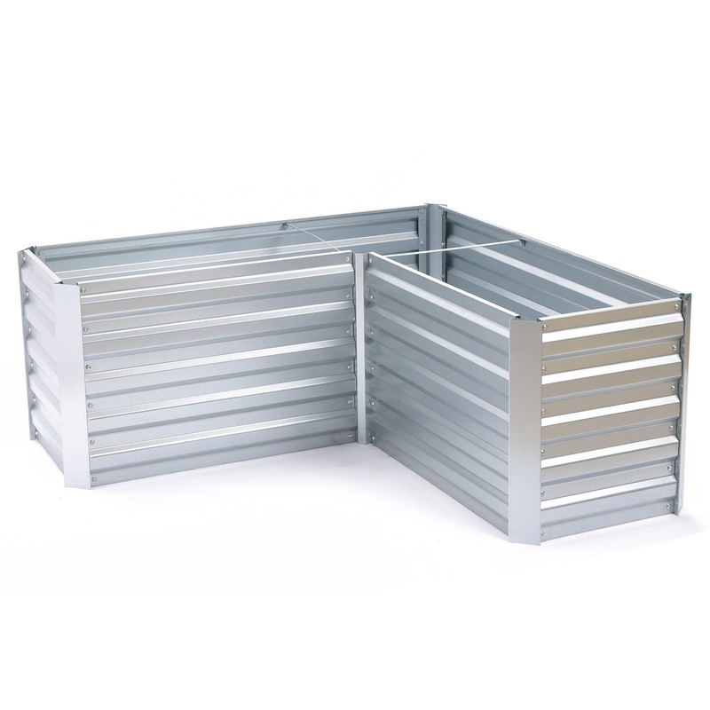 LuxenHome L-Shaped Galvanized Steel Raised Garden Bed