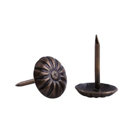 Qiilu [100 pieces] Push Pins, Push Tacks, Iron Pins Clips, Bronze Tone Board, Drum Tacks, Fasteners, Decorative Nails, Antique Style, Sofa Shoes, Door, Decoration (#7) 0.4 x 0.6 inches (10 x 14 mm)