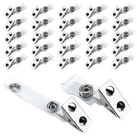 50 Pcs Metal ID Badge Clips with Clear PVC Straps,Heavy Duty Name Badge Holders with Clip,Badge Clip for Student Employee ID Badges (50)