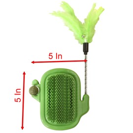 Pet Scratch the Itch, 5 Inch x 5 Inch Plastic Green Self-adhesive Massager Grooming Brushes Tools with Mint Ball for Cats and Dogs (green)