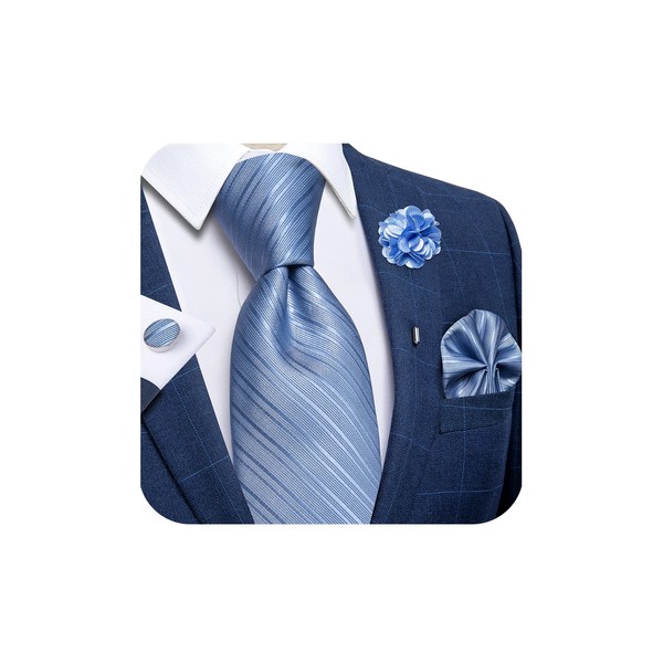 DiBanGu Conjunto de corbata de seda para hombre, Dusty Blue,