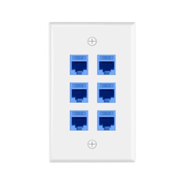 VCE UL-Listed CAT6 Ethernet Wall Plate 6 Port, Single-Gang Keystone Wall Plate with RJ45 CAT6 Keystone Coupler, Blue