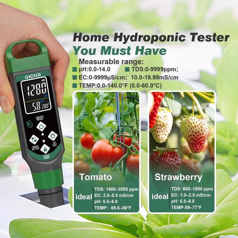 GIDIGI Hydroponic Nutrient Tester pH Meter, Digital TDS PPM Meter