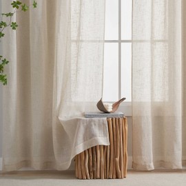 Home Brilliant Premium Linen Semi Sheer Curtains Drapery for Privacy, Rod Pocket, 72 inch Drop, 2 Pack