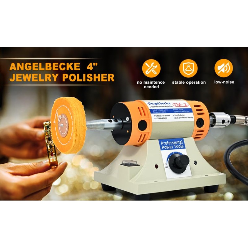 Angelbecke Jewelry Polisher, Adjustable Speed Polishing Machine, Multi-Function Bench Lathe