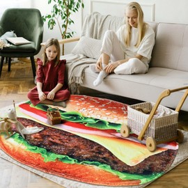 Bnuitland Hamburger Funny Throw Blanket, 300 GSM Giant Realistic Novelty Food Print Blanket, Gift Throw for Kids/Pets and Adults, Super Soft Flannel Throw for Sofa,Bed