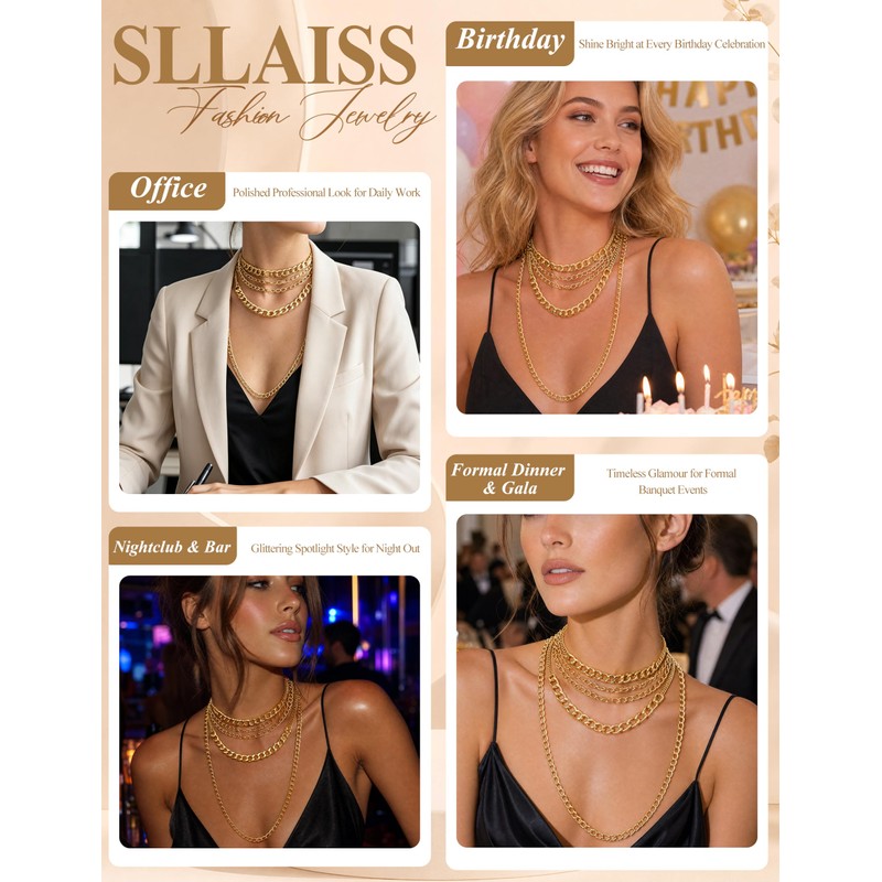 Sllaiss Chunky Gold Layered Necklaces for Women Punk Cuban Link