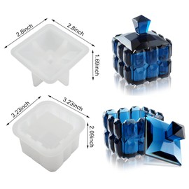 Voaesdk Storage Box Resin Mold with Lid, Diamond Faceted Jar Silicone Mold, Cube Resin Jar Mold for Epoxy Resin, DIY Jewelry Trinket Candy Container Candle Holder Home Decor Organizer Gift