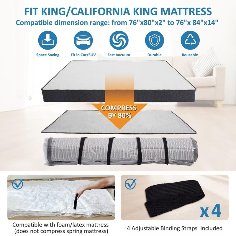 Storage Logic King/Cal-King Foam Mattress Vacuum Bag for Moving, Storage,