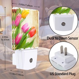 Jopowide Vintage Tulips Night Light Plug in Wall Lamp Smart Dusk to Dawn Sensor for Home Decorative, Kids Room Bedroom Bathroom Kitchen Hallway Gifts