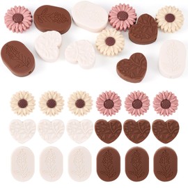 Cheriswelry 18Pcs Daisy Flower Silicone Beads Fall Brown Oval Heart Silicone Focal Beads DIY Keychain Bracelet Beaded Pen Supplies 18-26mm for Autumn DIY Crafts Jewelry Making