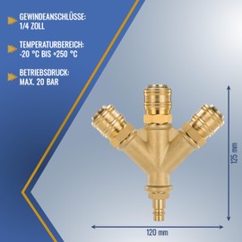 Poppstar Compressed Air Distributor Triple with Quick Couplings 1/4 Inch (Standard Compressed Air Connection NW 7.2)