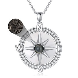 VONALA Compass Pendant Necklace I Love You Projection Necklace 100 Languages 925 Sterling Silver Jewellery Inspirational Graduation Navigator Nautical Travel Gifts for Women Men