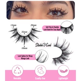 Yawamica Lashes Wispy False Eyelashes Manga Lashes Fluffy Strip Fake Lashes Pack 20mm Long Volume Fake Eyelashes 7 Pairs