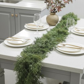 Dingion 2 PCS 6 ft Christmas Artificial Cedar Garland - Thick & Soft Realistic Cedar Pine Garland for Home Mantle, Stair, Fireplace, Wall, Indoor, Outdoor Christmas Winter Holiday Party Decoration