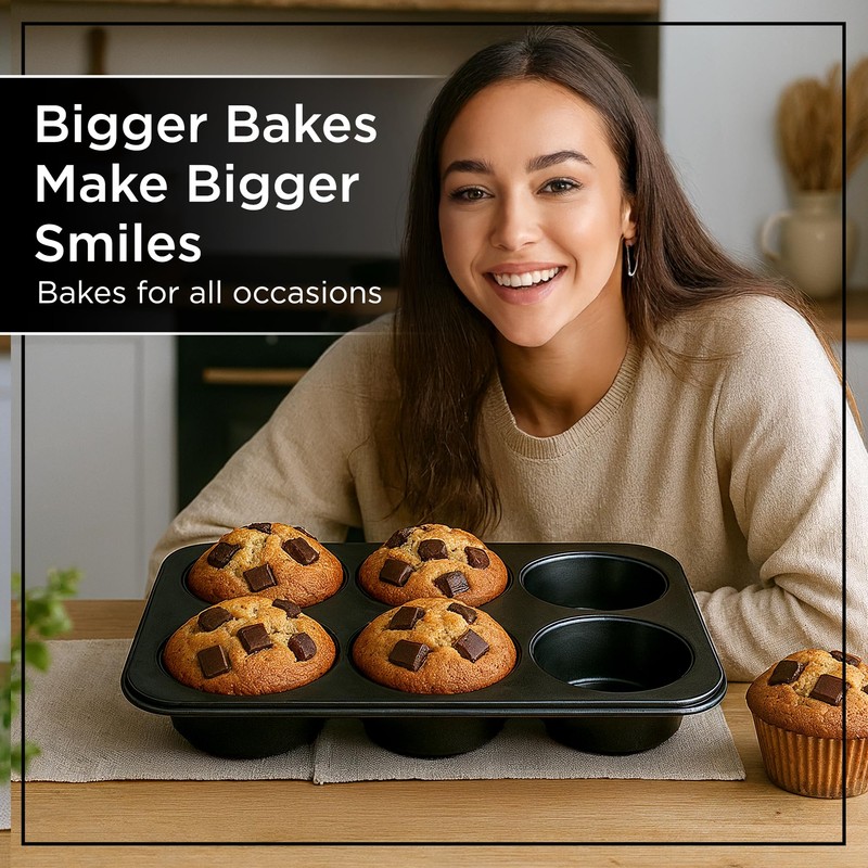 Wrenbury Jumbo Muffin Pan 6 Cup - Nonstick XL Deep