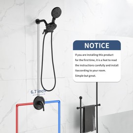 Taplong Matte Black Shower System - Dual 2 in 1 Combo (5" Rainfall + Handheld Head) | 7-Spray High Pressure | 59" Anti-Kink Hose-TP038A