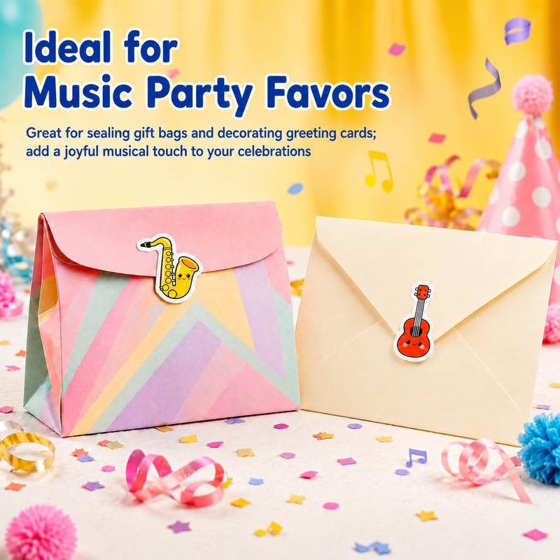 1.5 inches 500pcs Cute Music Stickers Roll, 8 Instrument Designs