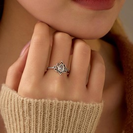 LOVECOM Lotus Ring for Women Teen Girls 925 Sterling Silver Lotus Flower Promise Rings Cubic Zirconia Begin Again My Trauma Inspirational Wedding Band Ring Jewelry Birthday Gifts for Her (Silver, 9)