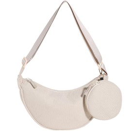 KESUDE Moon Bag Cord Shoulder Bag Women's Small Bag Women's Small Crossbody Bag Cord Shoulder Bag Chest Bag with Adjustable Strap, Stylish Half Moon Bag Set Bum Bags Women, beige