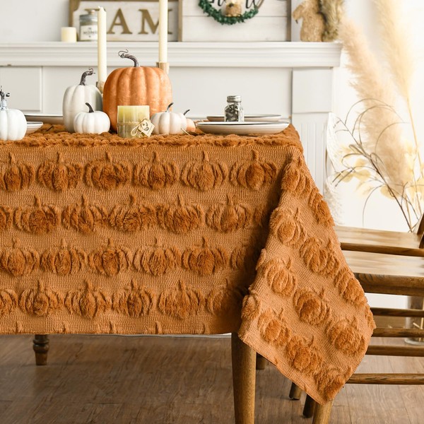 Horaldaily Fall Tablecloth 60×120 Inch Rectangular, Caramel Soft Plush Faux