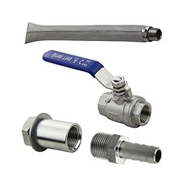 Weldless Boil Kettle Ball Valve Bazooka Kit 12" Kettle Screen, 2 Piece Ball Valve, 1/2" Hose Barb, Homebrew Hardware