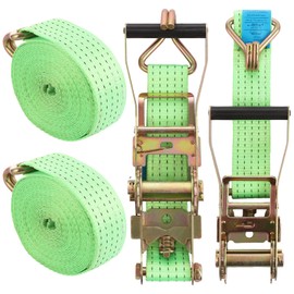 FWEEK 2 Sets Ratchet Tie Down Straps 5cm x 6m, 3T Break Strength, Heavy Duty Lashing Strap, Securing Straps with Handle and Metal J Hook for Trucks, Cars, Motorcycles – Green