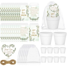 Ctosree 50 Sets Let Love Grow Wedding Favors for Guests Include Self Adhesive Seed Packets White Flowerpot Thank You Tags Hemp Ropes and Organza Gift Bags for Bridal Shower Wedding Party Favors