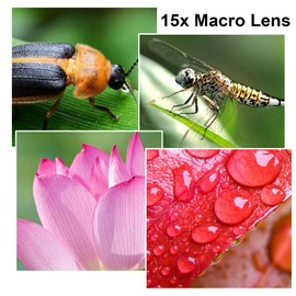 2-in-1 Handy Kamera Objektiv, 15X Makroobjektiv und 0.45X Weitwinkelobjektiv Linse, Universal Handy Objektiv Set, Clip-on Kamera Adapter für die meisten Smartphones
