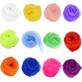 zukent Pack of 12 Colourful Chiffon Cloths, Dance Cloths, Silk Cloths, Chiffon Cloths, Gymnastics Boards, Colourful Cloths for Nursery, Babies, Children's Sho