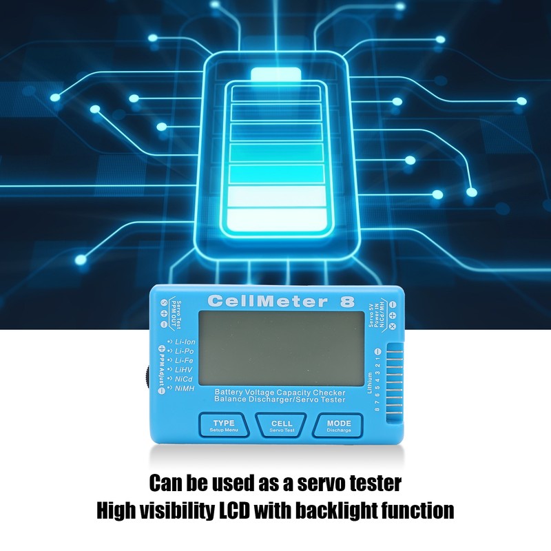 CellMeter‑8 Multifunctional LCD Battery Capacity Checker Backlight Voltage Servo Tester