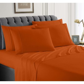 100% Egyptian Cotton Sheet Set 4PC Queen Size, Soft Elegant 1000 Thread Count, Queen Hotel Quality 4PC Sheet Set, Long Staple 18" Deep Pocket Sheet, Breathable Sateen Weave, Orange Solid