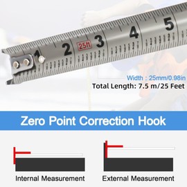 2 Pcs Stainless Steel Tape Measure 25'FT Foot/7.5M Retractable Measuring Tape Double Side Scale Handy Measurement Tape for Construction Household Woodworking