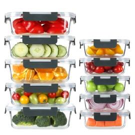 BAYZZ 10 Pack Glass Meal Prep Containers, Glass Food Storage Containers with Lids, Airtight Lunch Box, Freezer,Oven,Microwave and Dishwasher Safe