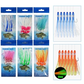Fishing Rigs Saltwater Fishing Bait Rigs Kit, 6 Pieces Luminous Surf Fishing Rigs with Glow Soft Squid Rock Hook Swivel Snap Fishing Rigs Octopus Bait Rig for Freshwater Saltwater