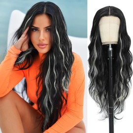 1B/613 Synthetic Lace Front Wig 28 Inch Long Wavy Natural Wave Wigs 13×4×1 Pre Plucked Glueless Wig Synthetic Hair for Women Loose Body Wave With Natural Hairline Heat Resistant Synthetic Wavy Wig